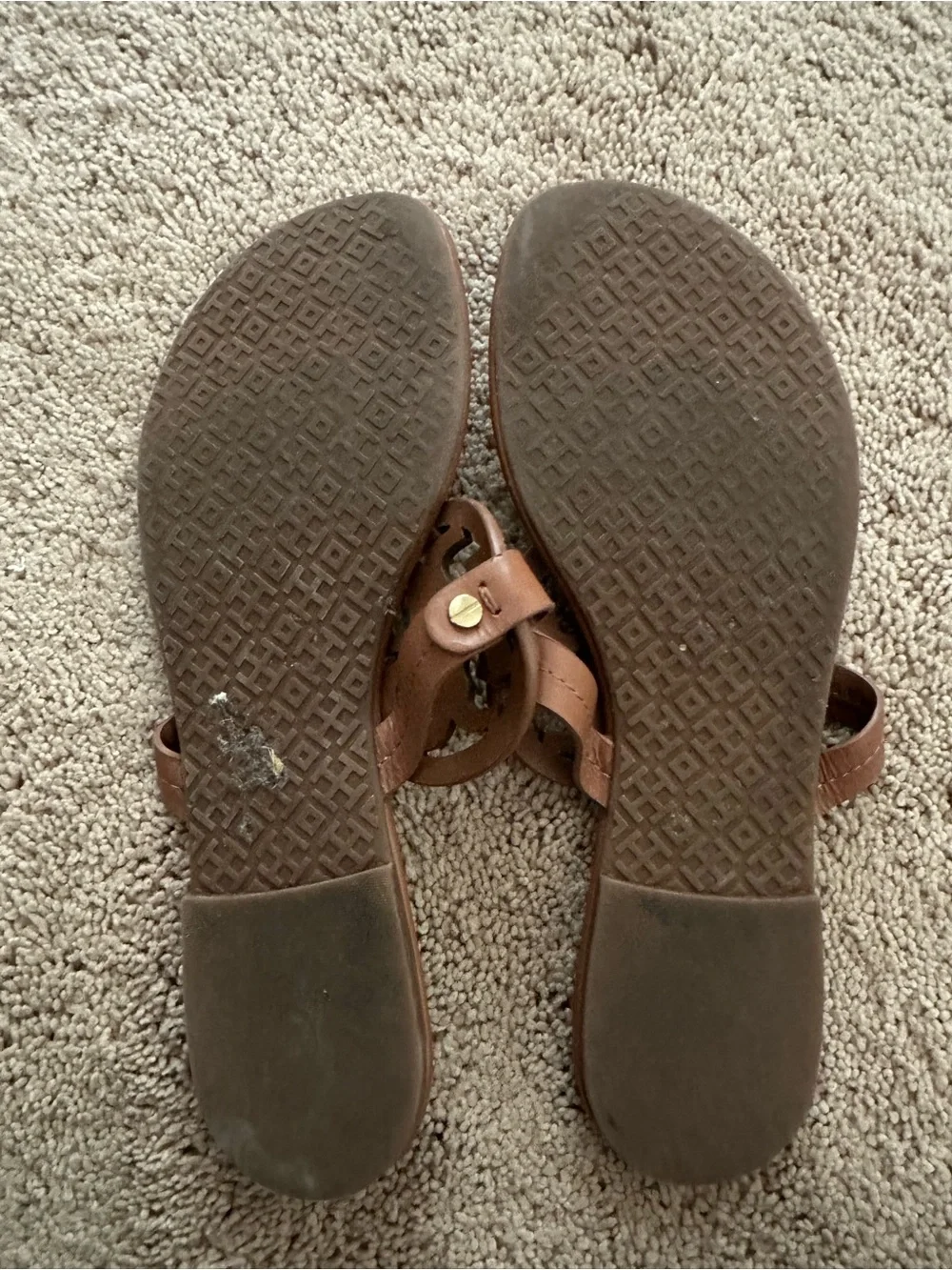 Tory Burch Brown Leather Logo Thong Sandal - Picture 3 of 3